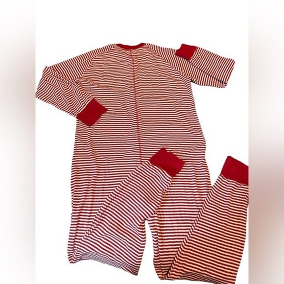 Burt's‎ Bees Red & White Adult Striped Footed Pajamas With Button Front - Picture 3 of 3